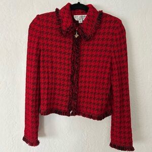 St. John Collection by Marie Gray Red and Black Textured Fringe Jacket